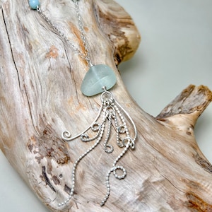 Sea Foam Sea Glass Jellyfish Necklace