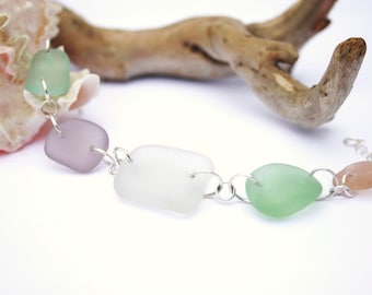 Pastell echtes Sea Glass Chunk Armband