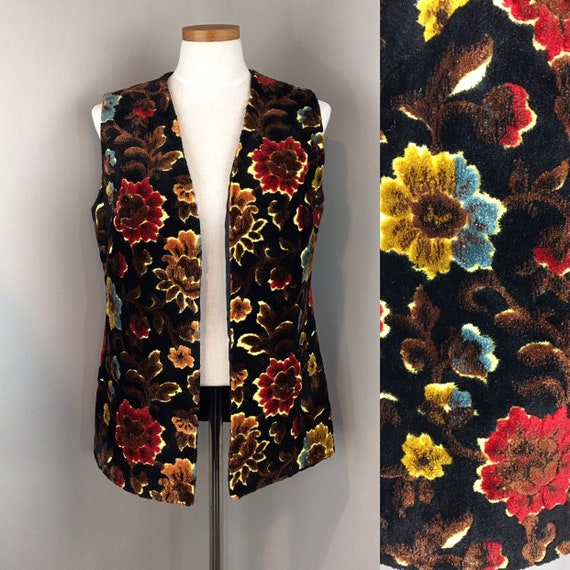 Vintage 1970s Vest ~ 70s Tapestry Vest ~ Floral Ca