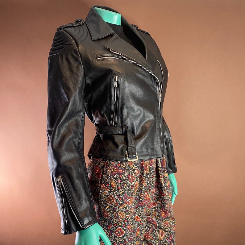 1980s-1990s Vintage Motorcycle Jacket Vintage Berman/'s Leather Jacket Women/'s Black Leather Biker Jacket Size 10