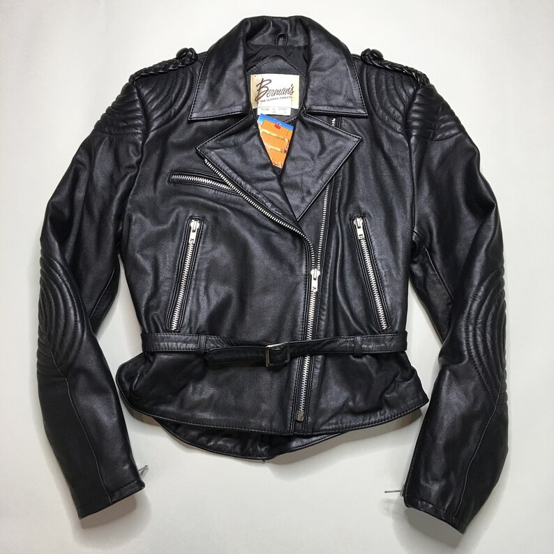 1980s-1990s Vintage Motorcycle Jacket Vintage Berman/'s Leather Jacket Women/'s Black Leather Biker Jacket Size 10