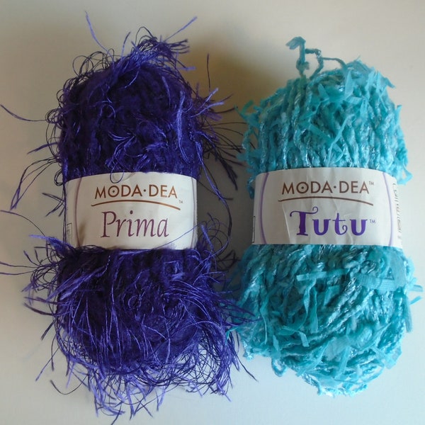 Moda Dea Yarn Prima Purple Faux Fur and Tutu Cabana Blue Lot of 2 Skeins