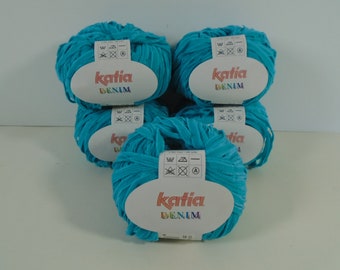 Katia Denim Yarn Bright Blue Ribbon Yarn Lot of 5 Skeins Cotton Acrylic Nylon