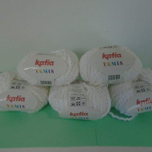 Katia Temis Yarn White Color Cotton Acrylic Blend Lot of 5 Skeins