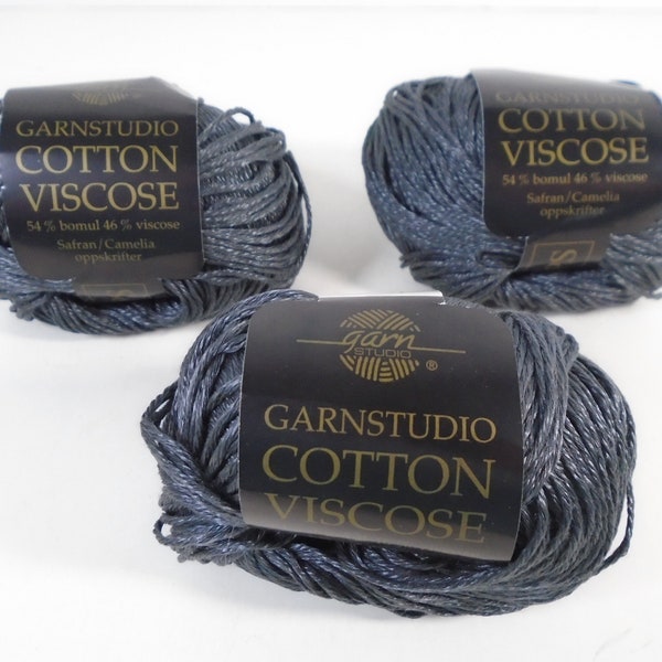 Garnstudio Drops Yarn Cotton Viscose Gray Lot of 3 Skeins Made in Oslo Norway Sport Weight Cotton Rayon