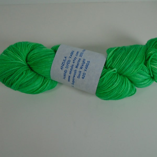 Anzula Hand Dyed Yarn Merino Wool Nylon Green Sock Weight 420 Yards