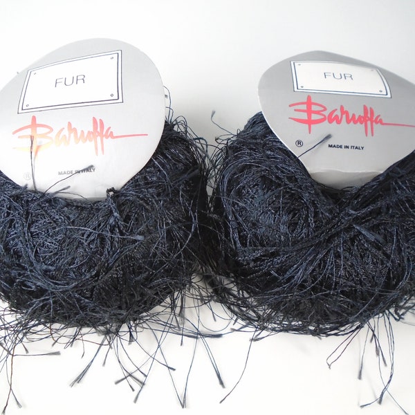 Baruffa Fur Yarn Lot of 2 Skeins Black Color Made in Italy Eyelash Faux Fur Yarn