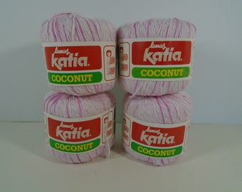 Lanas Katia Coconut Yarn Lot of 4 Rolls Pink White Variegated Acrylic Nylon