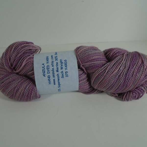 Anzula Hand Dyed Yarn Merino Wool Light Purple Sock Weight 375 Yards