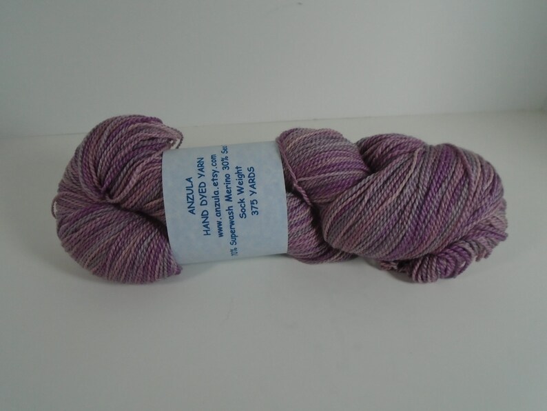 Anzula Hand Dyed Yarn Merino Wool Light Purple Sock Weight 375 Yards image 1