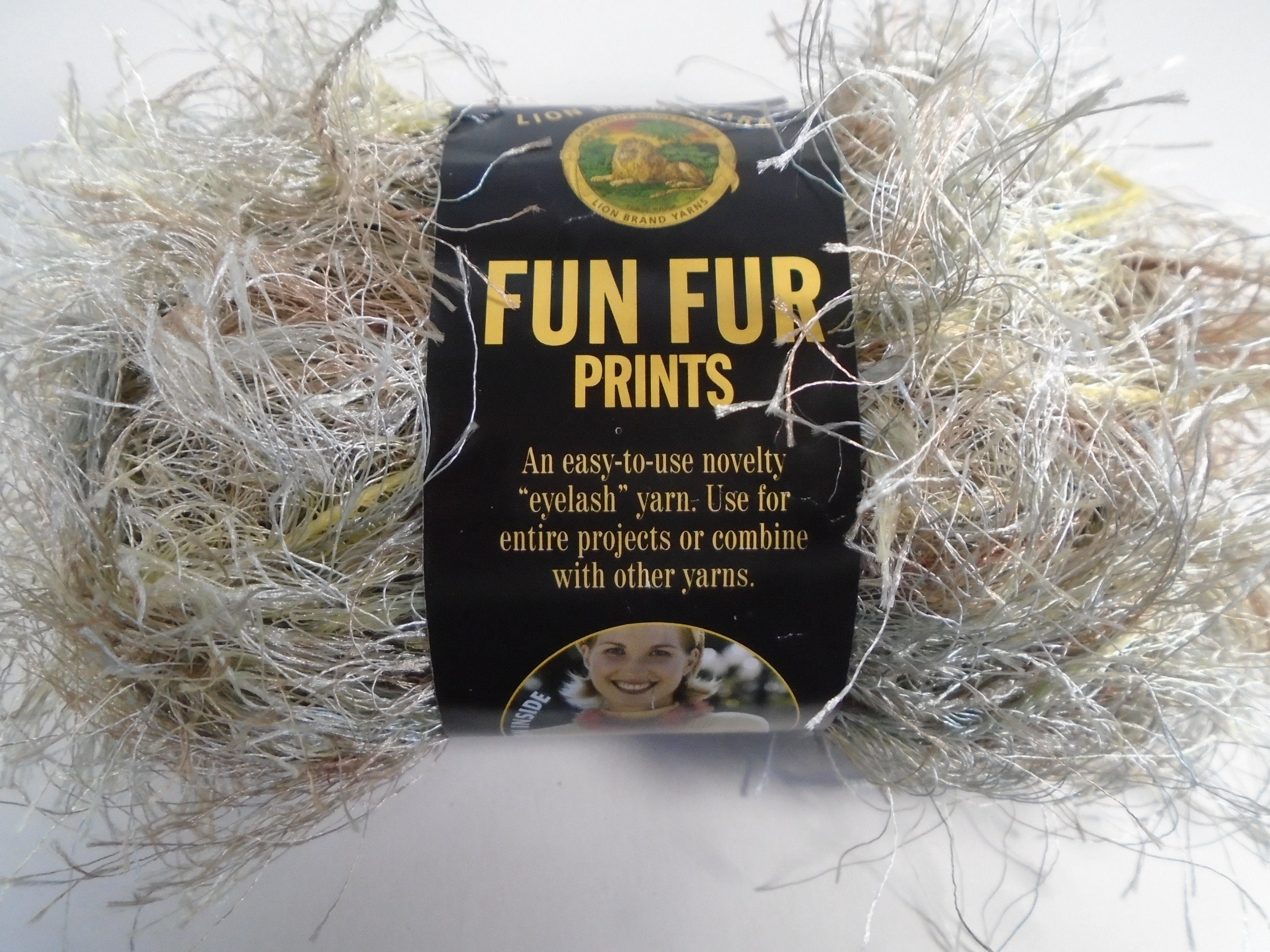 Fun Fur Prints Yarn Lion Brand Lot of 4 Skeins Eyelash Faux Fur Yarn Sand  Stone Color 