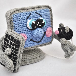 Crochet PATTERN Computer - amigurumi computer - crocheted miniature pc - E_N_G_L_I_S_H PDF pattern, + bonus Bouquet of roses