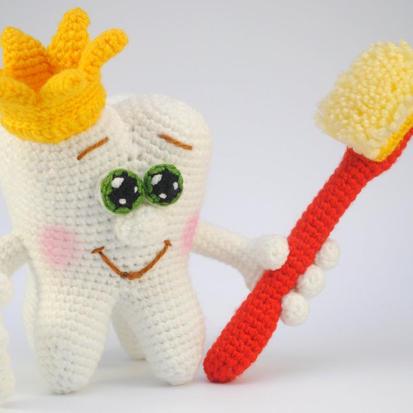 Crochet PATTERN Tooth - crocheted tooth PDF pattern - amigurumi tooth and brush - E_N_G_L_I_S_H pattern
