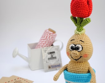 Crochet PATTERN Flower in a pot - crocheted flower - E_N_G_L_I_S_H PDF patrone - amigurumi crocheted flower