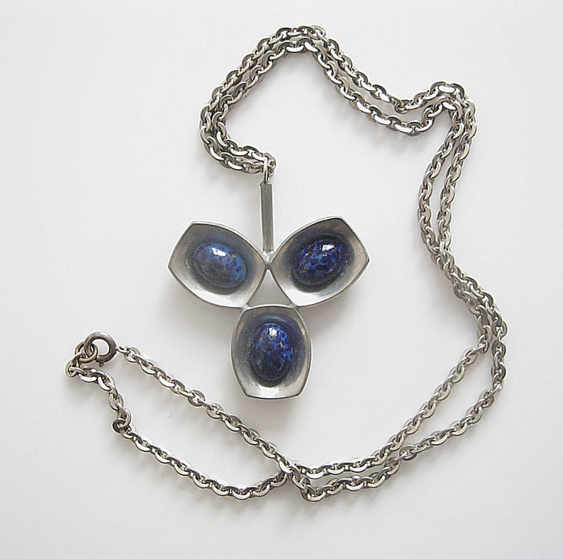 Vintage Jensen Pewter Necklace Blue Stones Danish Etsy
