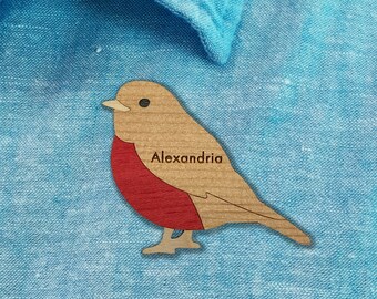 Robin Contra Dancing Pin, Name Tag, Laser Cut Wood, Personalize