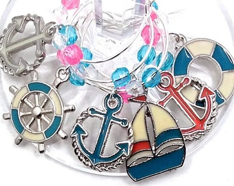 Nautical Wine Charms - Memorial Day/Independence Day - 6 per set