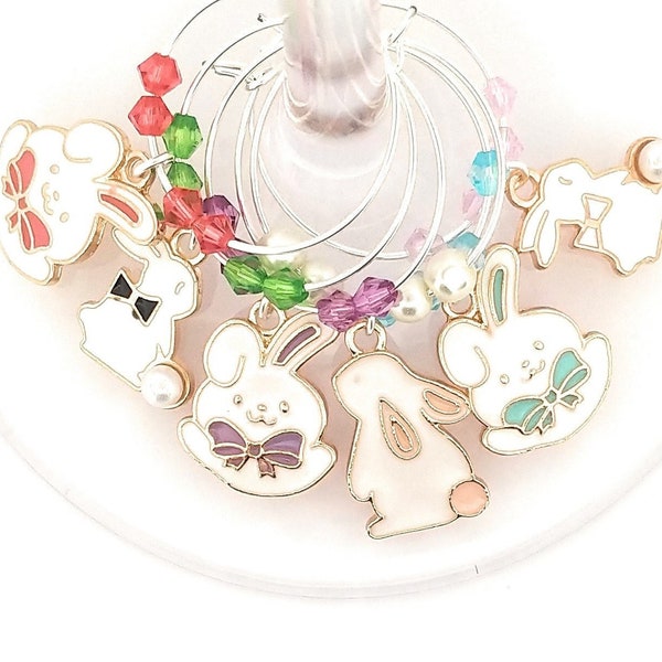 Easter Wine Charms, Easter Bunny Wine Charms, Easter Gifts, Glass Identifier Tags, Glass Markers, Glass Labels, 6 Pack