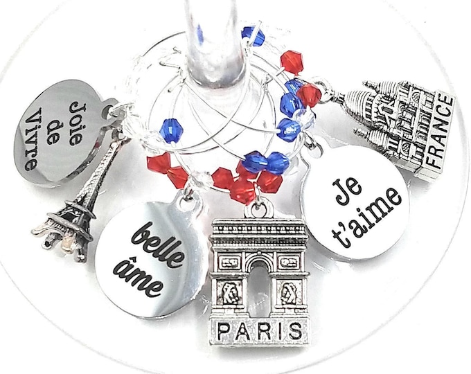French Wine Charms - France Theme Wine Charms - 6/pack