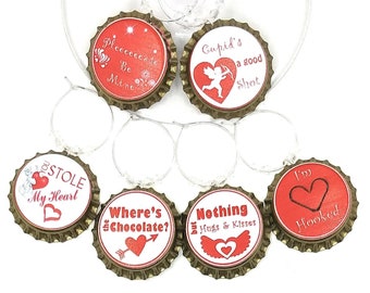 Valentine's Day Gift Wine Charms - Where's The Chocolate - Will Include Gift Tag And Gift Bag 6/pack