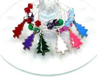 Gift Boxed Christmas Tree Wine Charms - Trees 6/Pack - gift box option