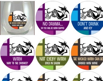 Halloween Glass Decal Wine Charms, Glass Tag Identifiers For Party Cups, Party Supplies, Glass Markers, labels, 8 Pack - Glass not included