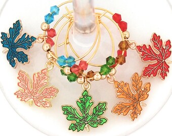 Thanksgiving Wine Charms Autumn Leaves - Maple Leaves Gold Tone - Pack Of 5 - Party Favor Packaging Option Available