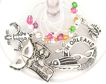 Mardi Gras Wine Charm -  New Orleans - 6 per set