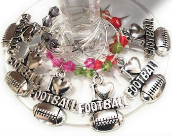 Super bowl Football Wine Charms - Silver Tone 6/Pack