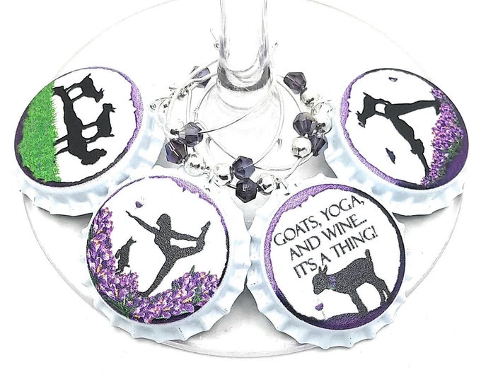 Goat Yoga Wine Charms - Goat Yoga Gifts - 4 Per Set