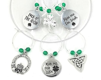 St. Patrick's Day Wine Charms - Rub Me For Luck - 6/pack