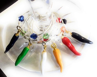 Cinco De Mayo Wine Charms -  Chili Pepper Wine Charms - 6/Pack