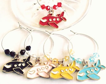 Airplane Wine Glass Charms, Travel Wine Charms, Glass Tags, Wine Glass Markers, Travel Gifts, Holiday Gifts, Hostess Gifts