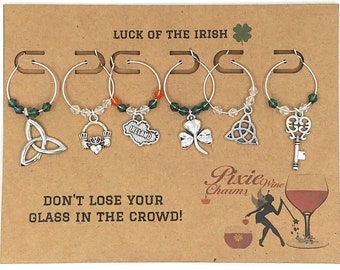 St. Patrick's Day Wine Charms - Celtic Irish Wine Charms - 6/pack