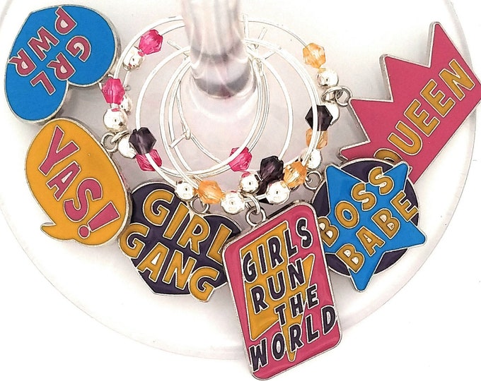 Girl Power Wine Charms - Girl's Night Out Wine Glass Charms - 6 per set