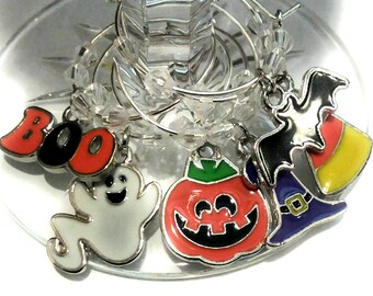 Halloween Wine Charms - Enamel Boo Halloween Wine Charms 6/pack