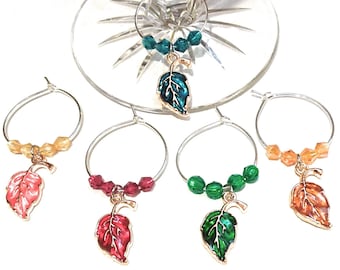 Thanksgiving Wine Charms Autumn Leaves - Gold Tone - Pack Of 5 - Party Favor Packaging Option Available