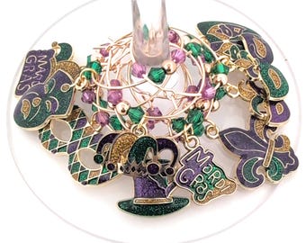 Mardi Gras Wine Charms, Festive Glass Charms for Your Mardi Gras, New Orleans, Carnival, and Fat Tuesday Celebrations - Gifts - 10 Pack