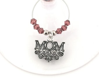 Mom Wine Charm Gift, Gift For Mom, Unique Gift  For Mom, Glass Tag, Glass Marker, Glass Identifier