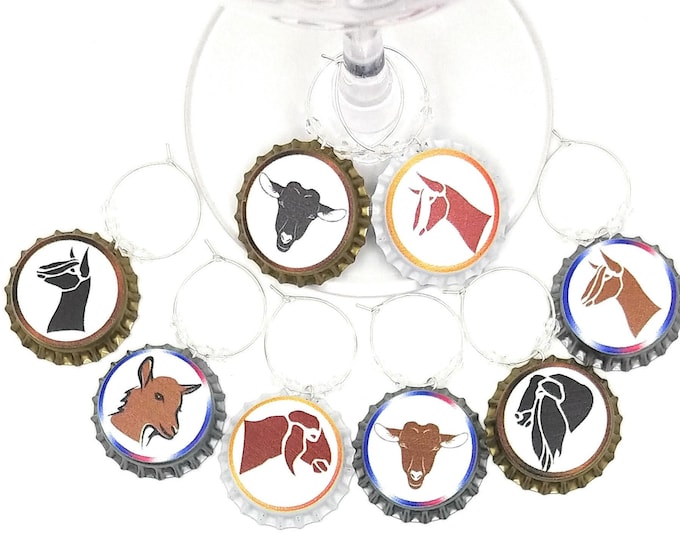 Goat Themed Wine Charms Glass Tag Identifiers - 8 Per Set