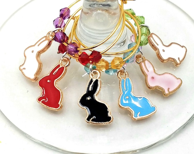 Easter Bunny Wine Charms - Bunny Kisses and Easter Wishes (6 Pack)