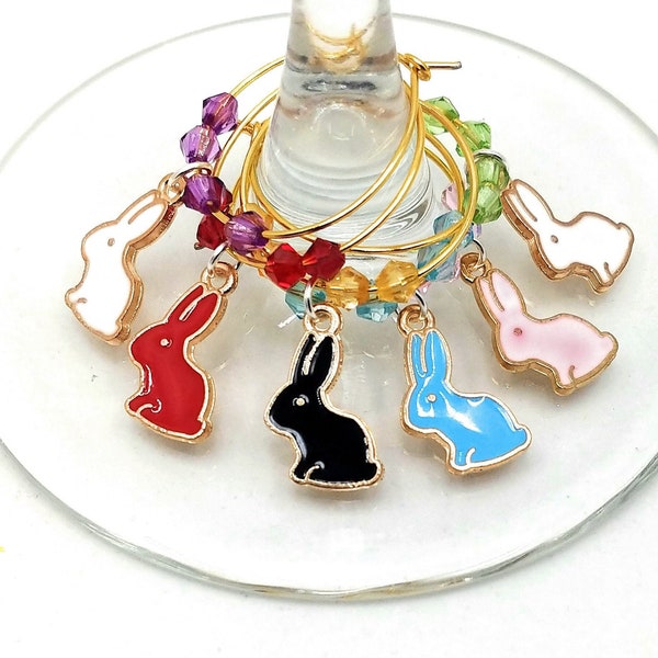 Easter Wine Charms, Easter Bunny Wine Charms On Gift Tag With Gift Bag, Glass Identifier Tags, Glass Markers, Easter Gift, 6 Pack