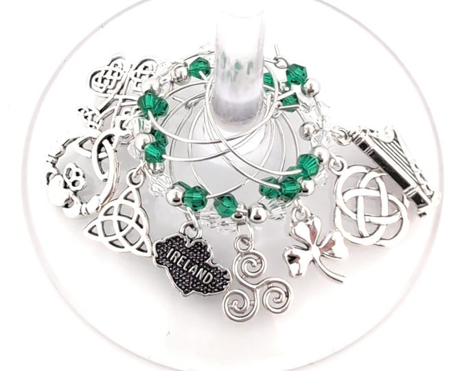 Irish Celtic Wine Glass Charms for St. Patrick’s Day – Irish Gift, Party Supplies, Party Favors - Set of 8 Glass Markers