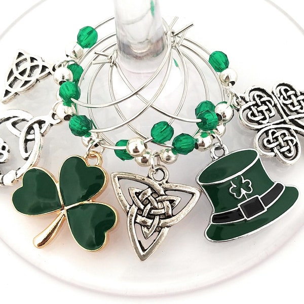 St. Patrick's Day Wine Charms, Irish Wine Charms, Triquetra Wine Charm, St. Patrick's Day Glass Tag Identifiers, St. Patrick's Day Gift, 6pk