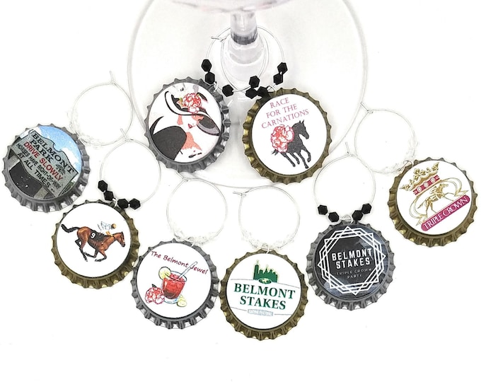 Belmont Stakes Bottle Cap Wine Charms, Glass Tags, 8 pack - Glass Not included