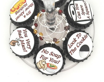 Seinfeld Wine Charms - Inspired By the Seinfeld Show - 6 Bottle Cap Wine Charms