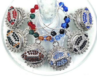 Super Bowl Football Wine Charms - Rhinestone 6/Pack