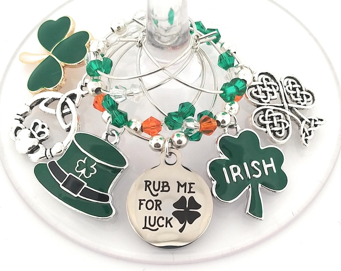 St. Patrick's Day Wine Charms - Rub Me For Luck - 6/pack