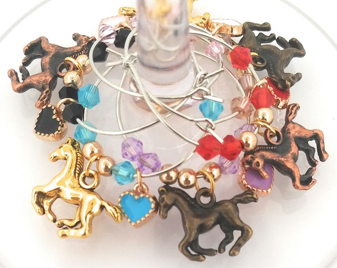 Horse Wine Glass Charms - Hearts - 6/Pack