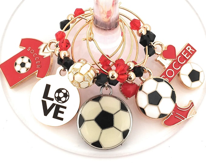 Soccer Wine Charms - Football Wine Charm - 1 pack of 6